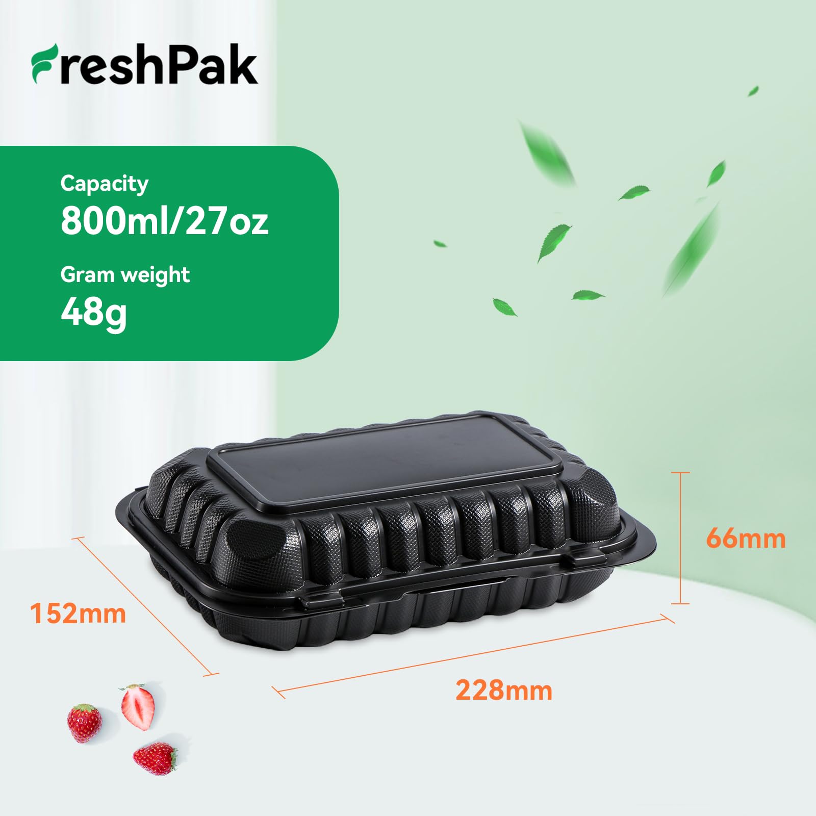 Freshpak To Go Containers, 27 Oz Plastic Black Take Out Food Containers For Lunch 50 Pack Reusable Bpa-Free Heavy-Duty Hinged Mf