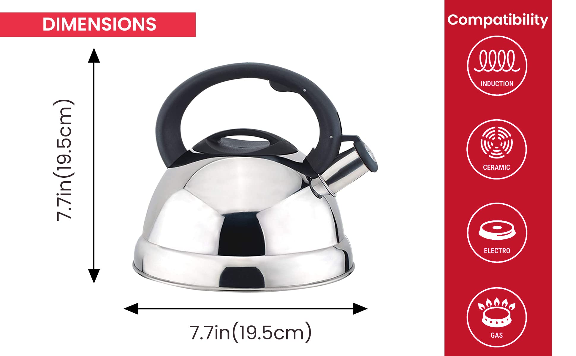 J&V Textiles Stainless Steel Whistling Tea Kettle, 2.5-Quart*