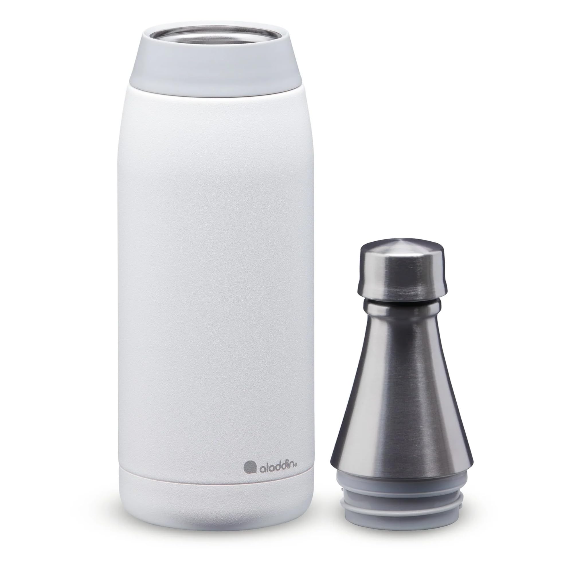 Aladdin Fresco Thermavac Stainless Steel Water Bottle 0.6L Snowflake White - Leakproof - Keeps Cold for + 10 Hours - BPA-Free - Dishwasher Safe - Reusable Thermos Flask with Durable Finish