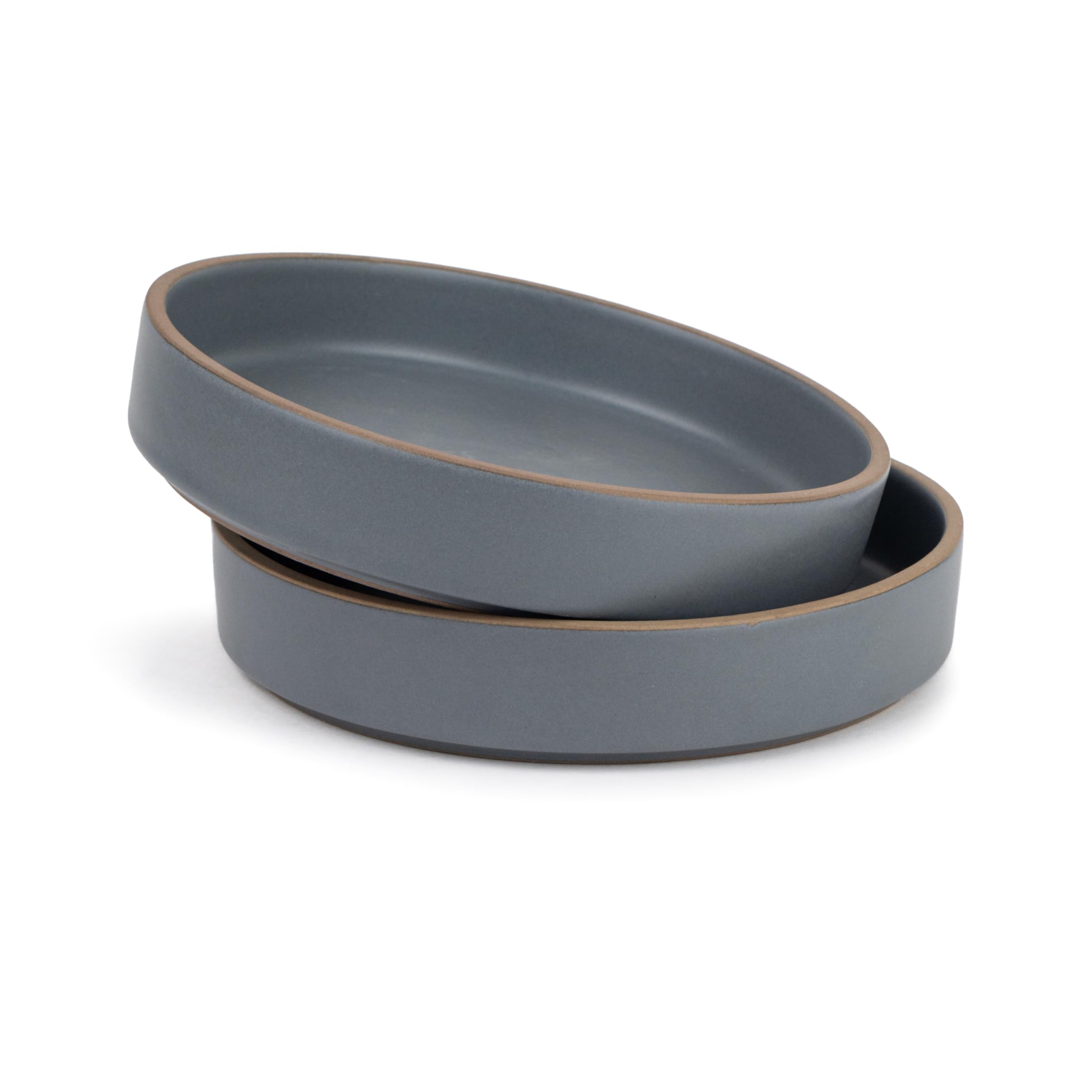 Shay Stackable Ceramic Pasta Bowl Set, 22cm, 2 Pieces, Grey | Matte Finish | Ceramic Pasta Plate | Deep Plate | Ceramic Bowl | P