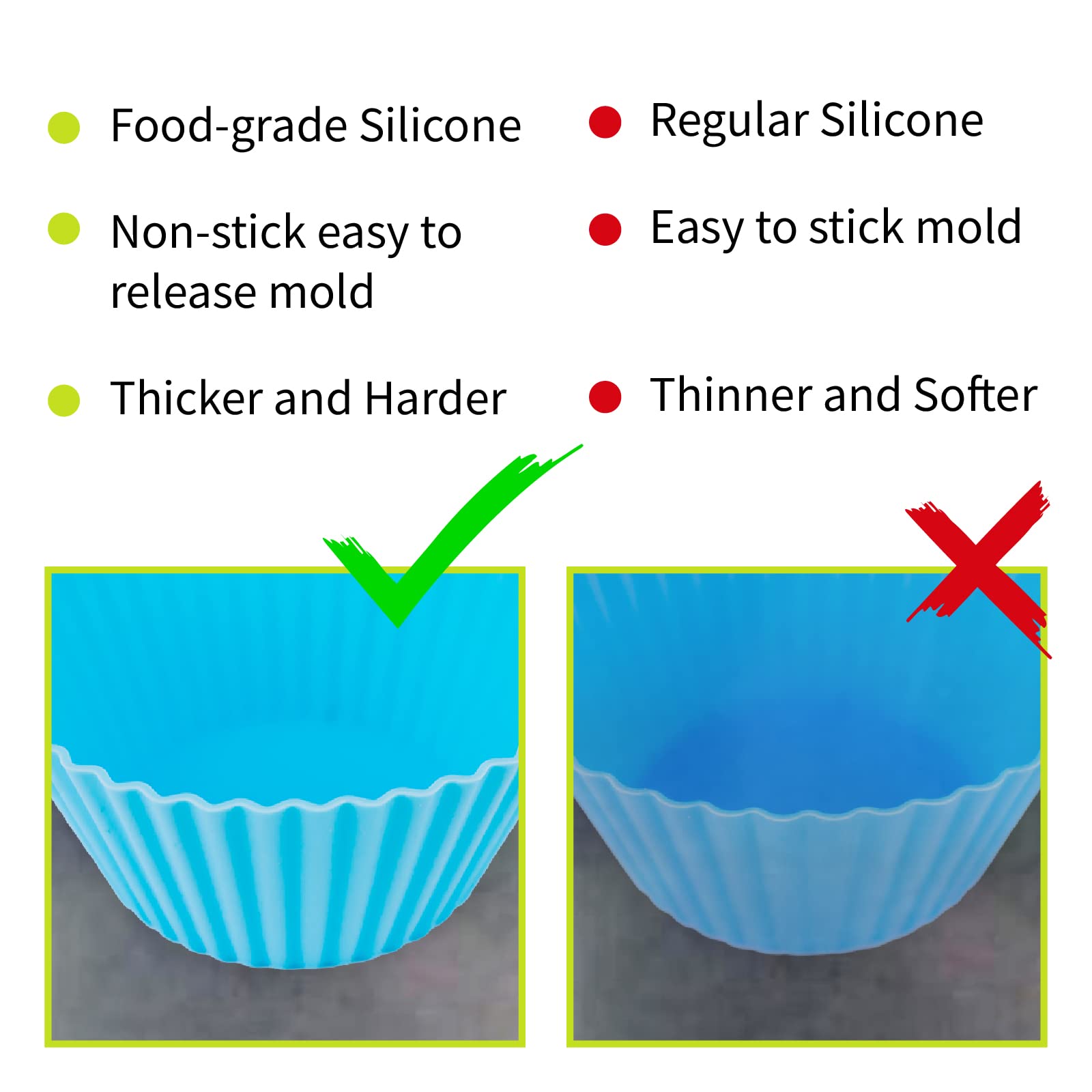 Reusable Silicone Baking Cups Of 24 Pack, Square And Round Muffin Baking Liners, Thicken Non-Stick Muffin Molds, 4 Colors, Bpa-F
