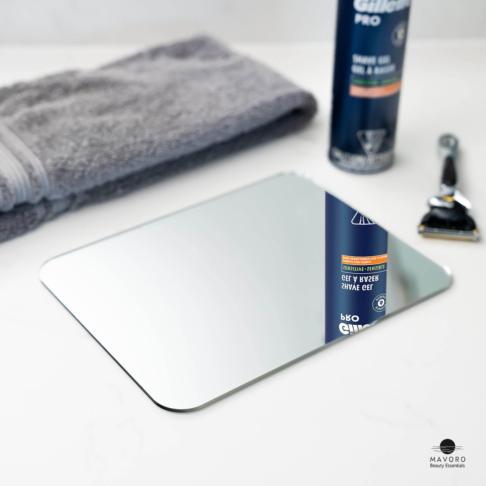 Mavoro Shaving Mirror for Shower - 3M Adhesive Shower Mirror 7x9in Acrylic Mirror - Unbreakable Mirror with Less Fogging Sleek Frameless Mirror Peel and Stick Mirror  glassless Safety Kids Mirror
