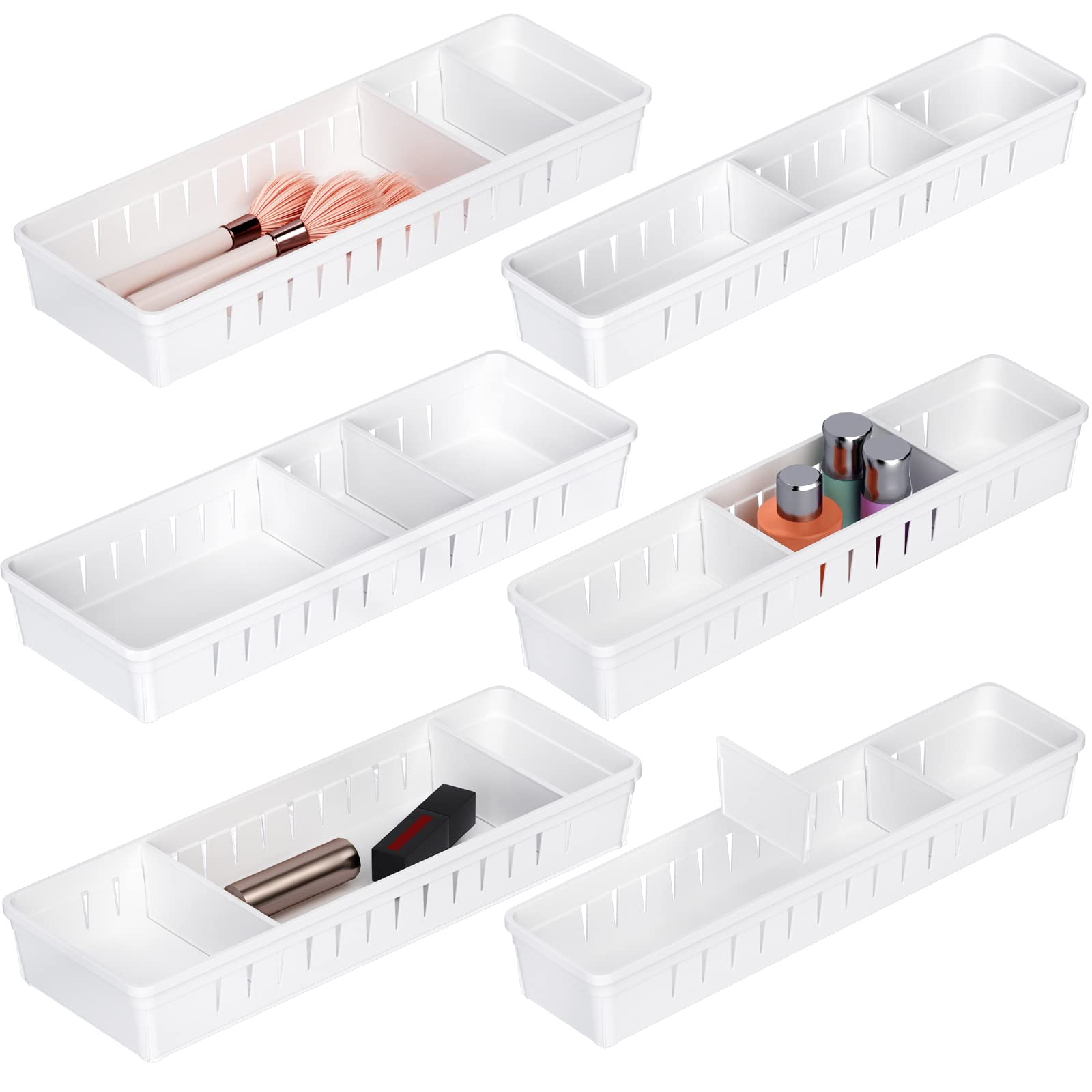 Pluspace 6 PCS Drawer Organizer Set, Bathroom Vanity Drawer Organizer Trays with Dividers Adjustable, Versatile Storage Bins for