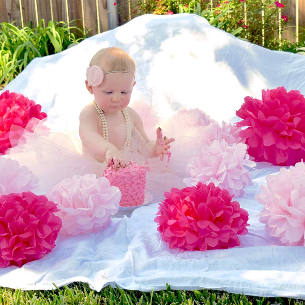 Ishyan 12 Pcs Assorted Rainbow Colors Tissue Paper Pom Poms Flower Balls For Birthday Wedding Party Baby Shower Decorations