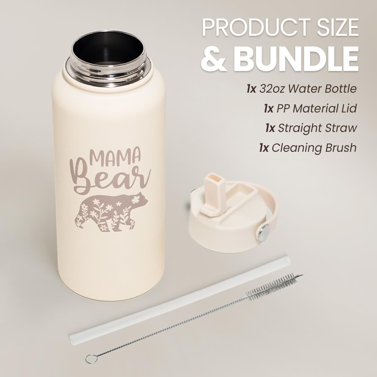 SANDJEST Mom Water Bottle, Mama Bear Bottles 32oz Stainless Steel Insulated with Lid, Mom Gifts from Daughter Son, Gifts for Mot