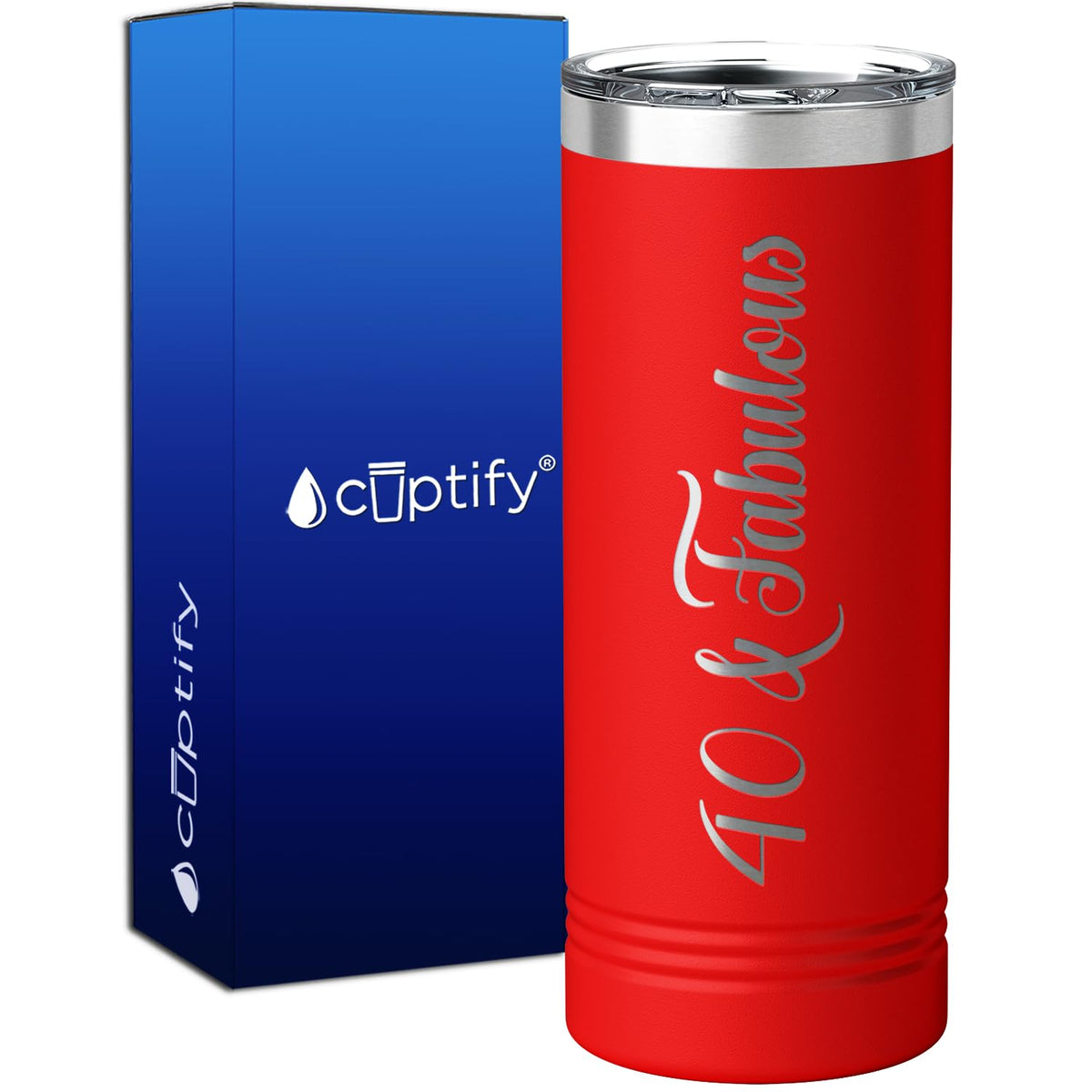 40 & Fabulous 22 Oz Skinny Tumbler 40Th Birthday Gifts For Women On Red Decorations Funny Present Vacuum Insulated Cup With Stra