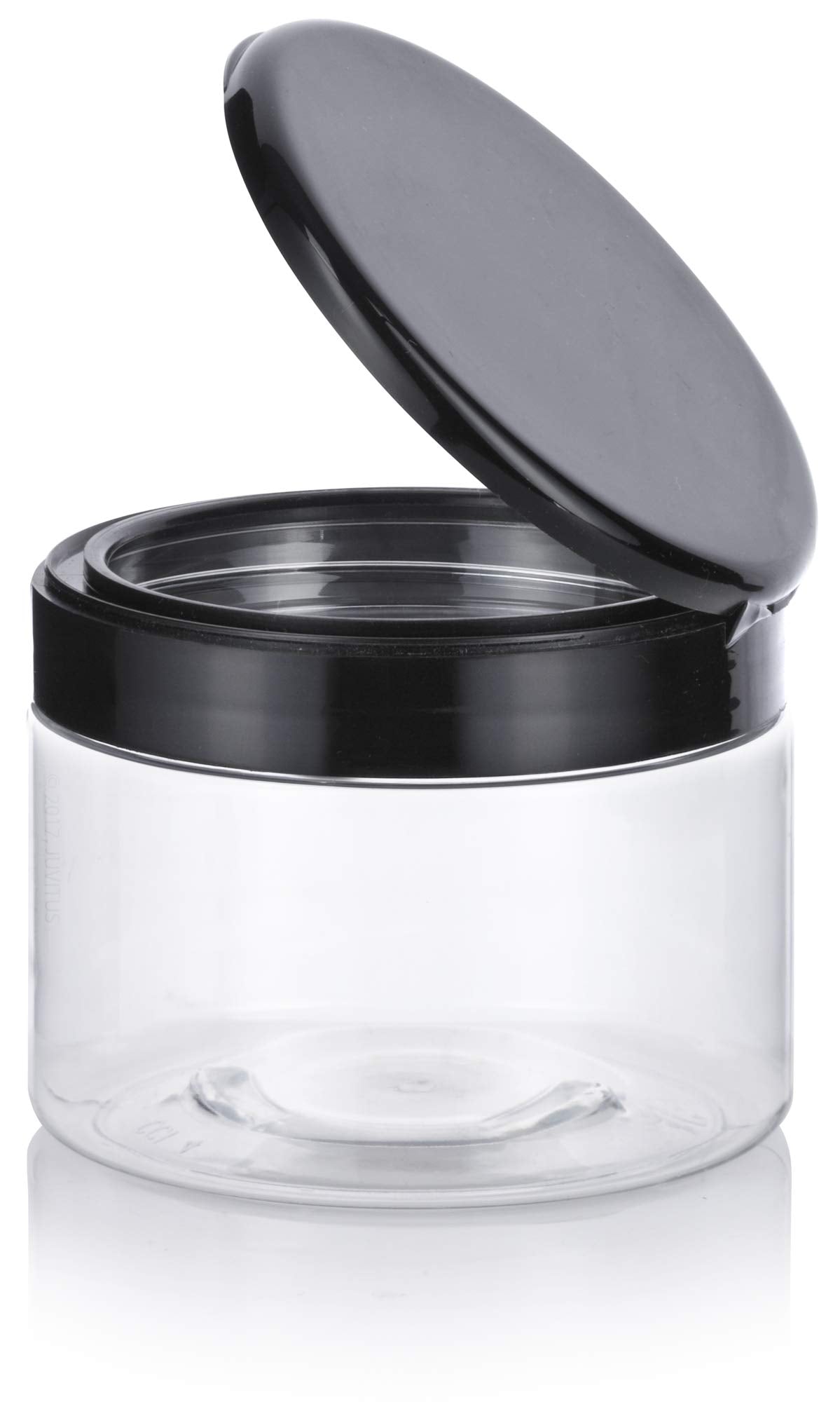 Juvitus Clear Pet Plastic (Bpa Free) Refillable Low Profile Jar With Black Flip Top Cap - 12 Oz (12 Pack)