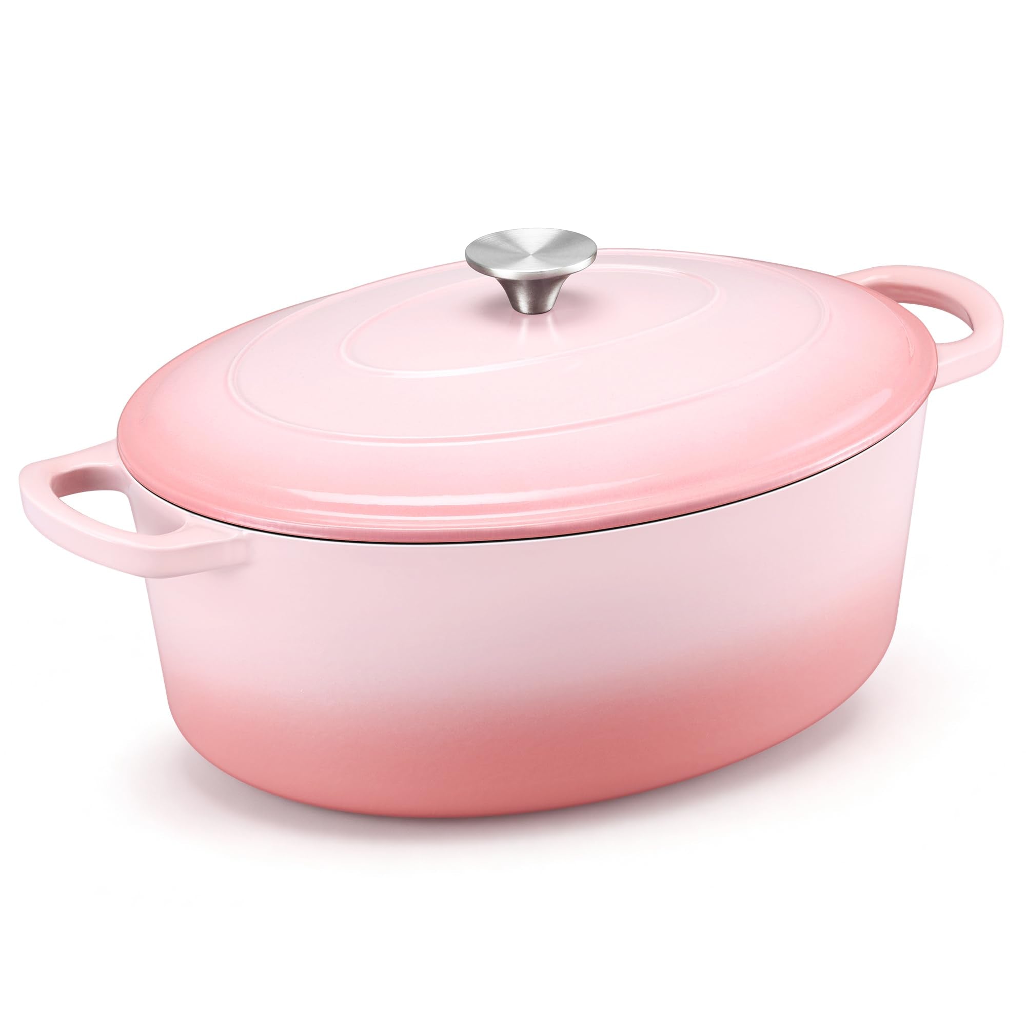 Efar 7QT Oval Dutch Oven Pot with Lid, Pink Enameled Cast Iron Dutch Oven