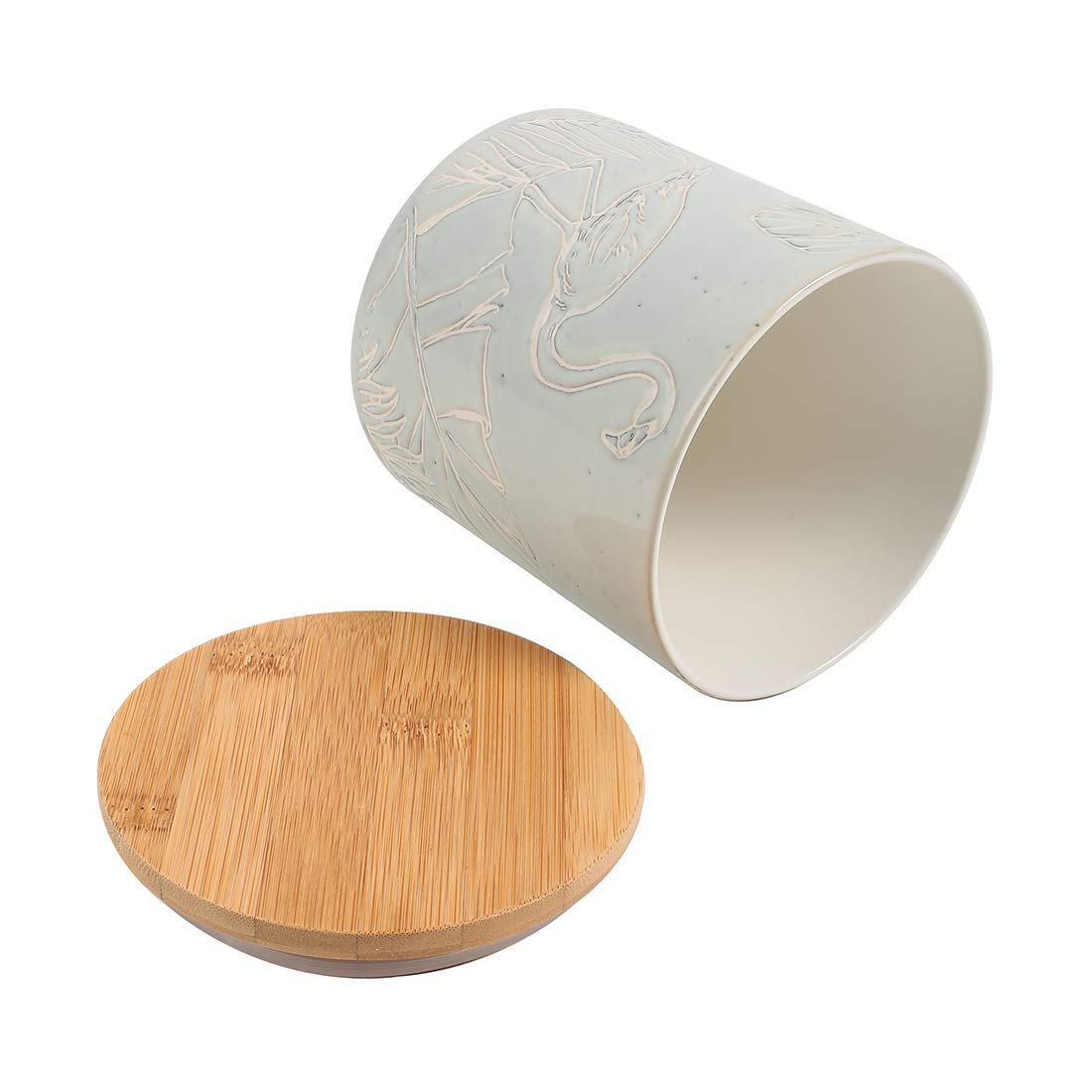 Chumbak Mint Lawns Ceramic Storage Jar -Mint Green Kitchen Storage Jar, Wooden Lid, Modern Print,Airtight, Dining, Tableware, Fo