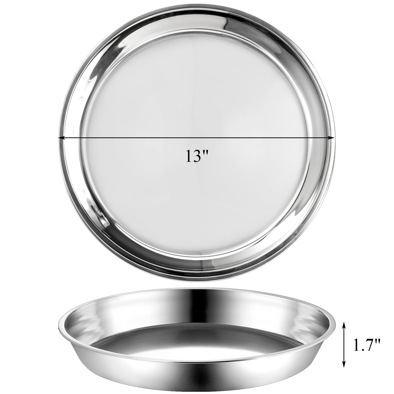 Elsjoy 4 Pack 13 Inch Stainless Steel Pizza Pan, Deep Round Baking Pan Large Pizza Baking Tray, Heavy-Duty Pizza Dish Non-Stick