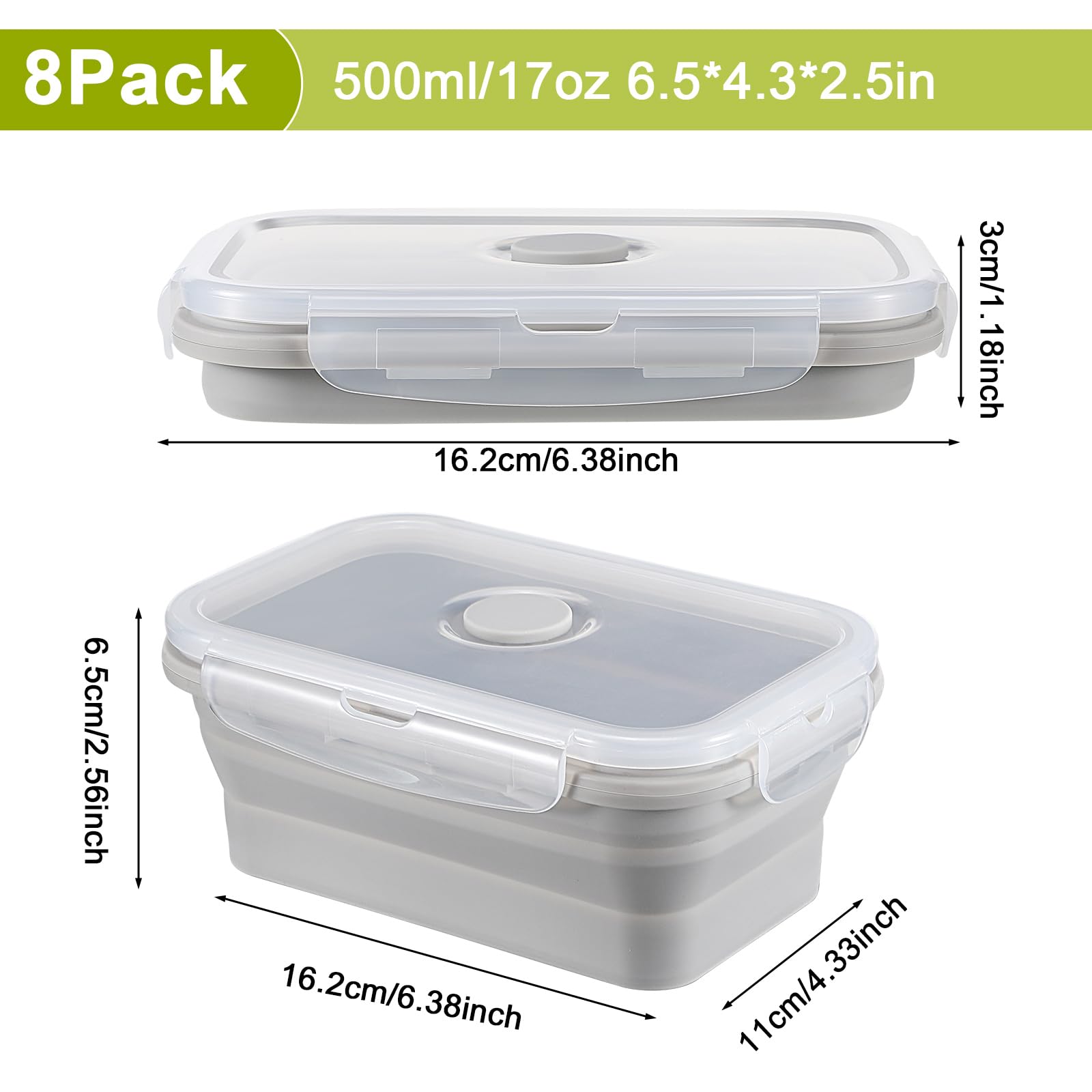 Mifoci Set Of 8 Silicone Collapsible Food Storage Containers 17 Oz Collapsible Meal Prep Container Square Collapsible Bowl With