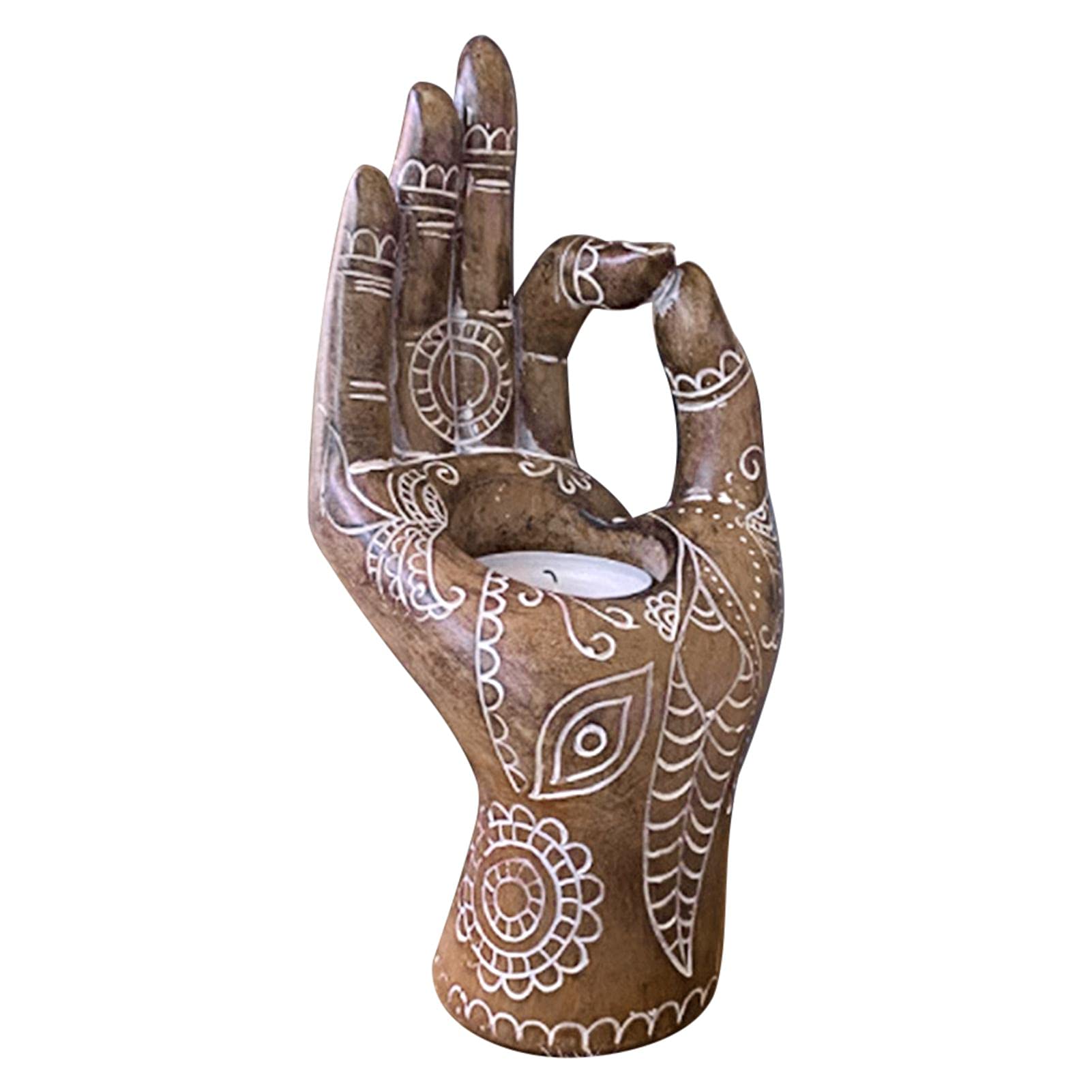 Faddare Buddha Candle Holder Mudra Hand Decor Statues, Zen Buddhist Style Decorative Buddha Mudra Hand Shaped Candle Holder for 