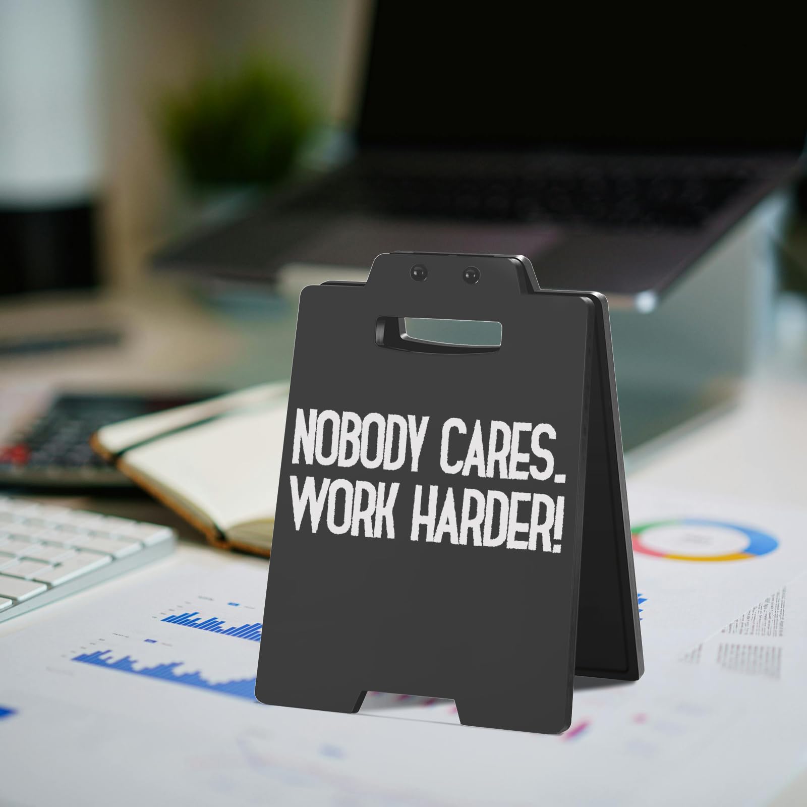 Funny Desk Sign - NOBODY CARES. WORK HARDER | Humorous Dark Humor Cubicle Decor | Sarcastic Office Desk Accessories for Women Me