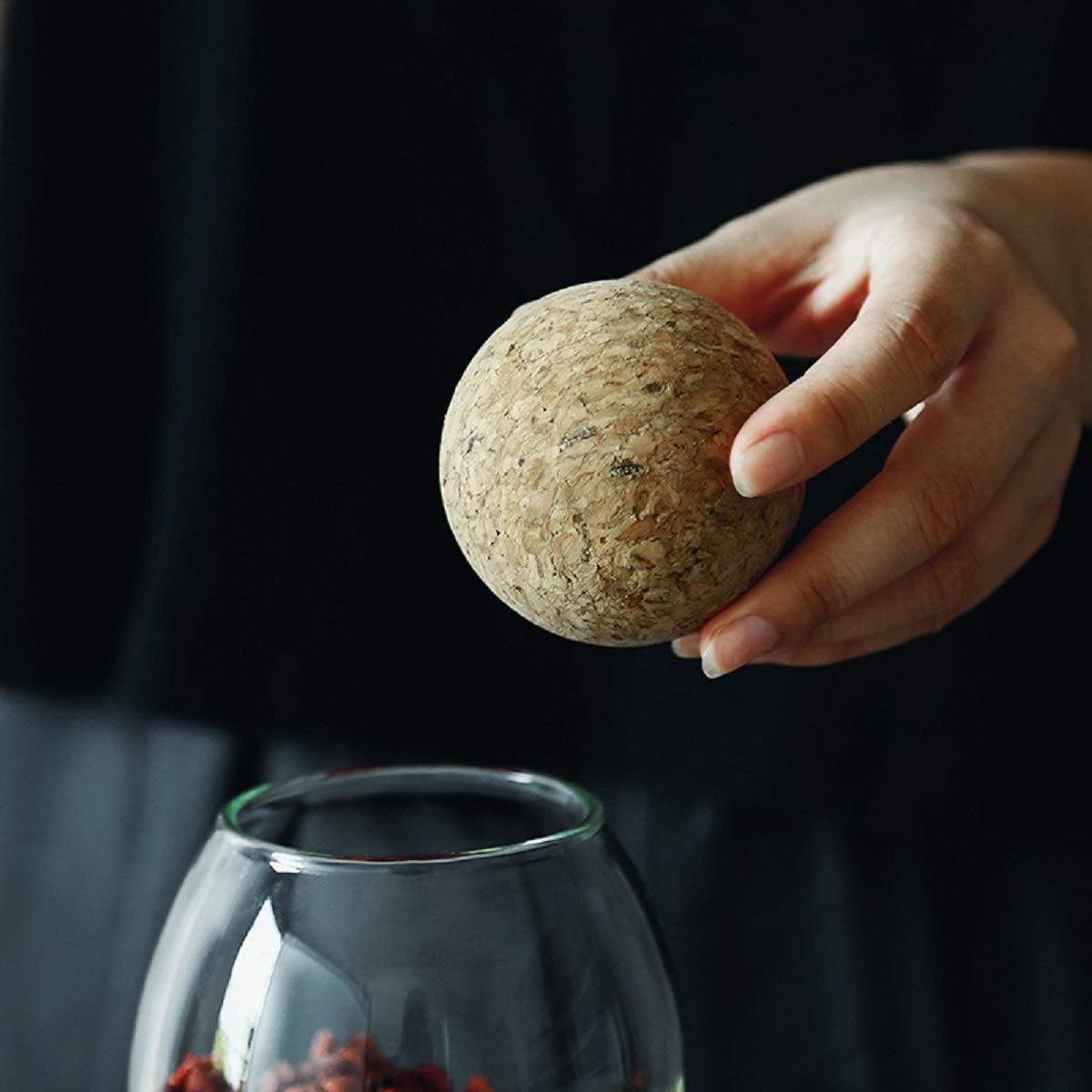 Svy Glass Storage Jar With Airtight Seal Wood Lid Ball Clear Jar (700 Milliliter)