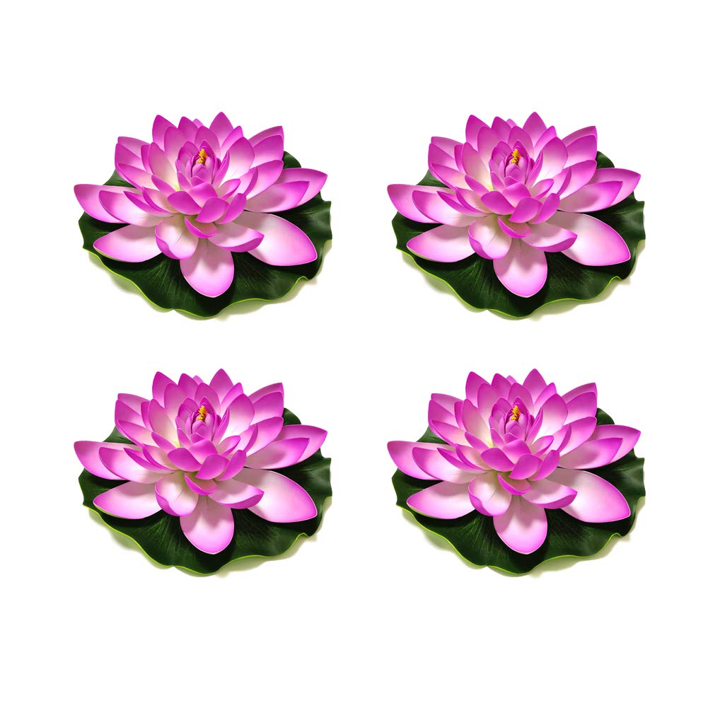 Superdream 4PCS Large Artificial Floating Lotus Flowers, Home Garden Pond Aquarium Wedding Decor (7inch) (Purple)