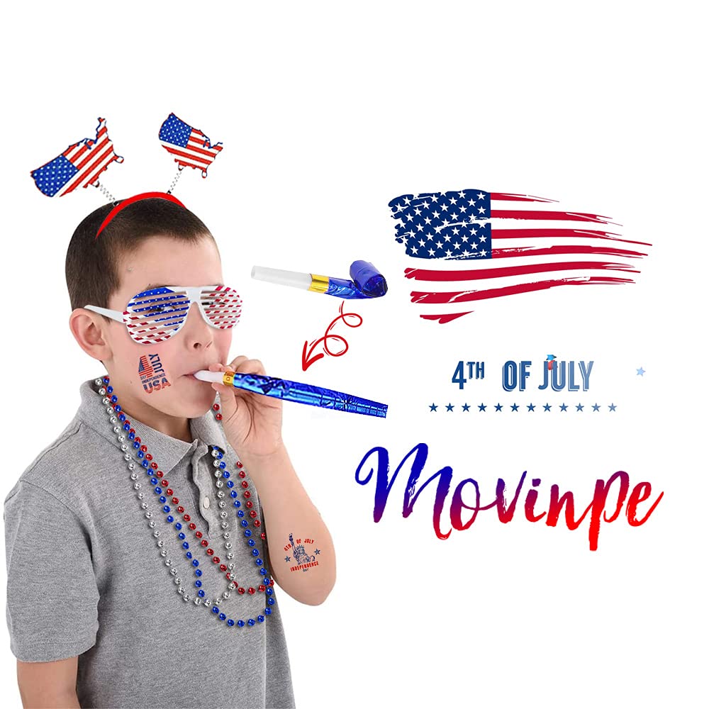 Movinpe 120 Pcs Patriotic Party Favors, 4Th Of July Accessories Headbands, Shutter Shades Glasses, Beaded Necklaces, Hand Held U