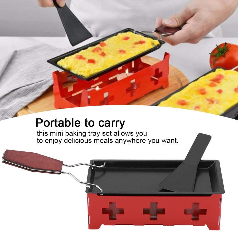Cheese Raclette Rotaster Portable Non-Stick Baking Tray Stove Set Wooden Handle Home Kitchen Grilling Tool With Spatula