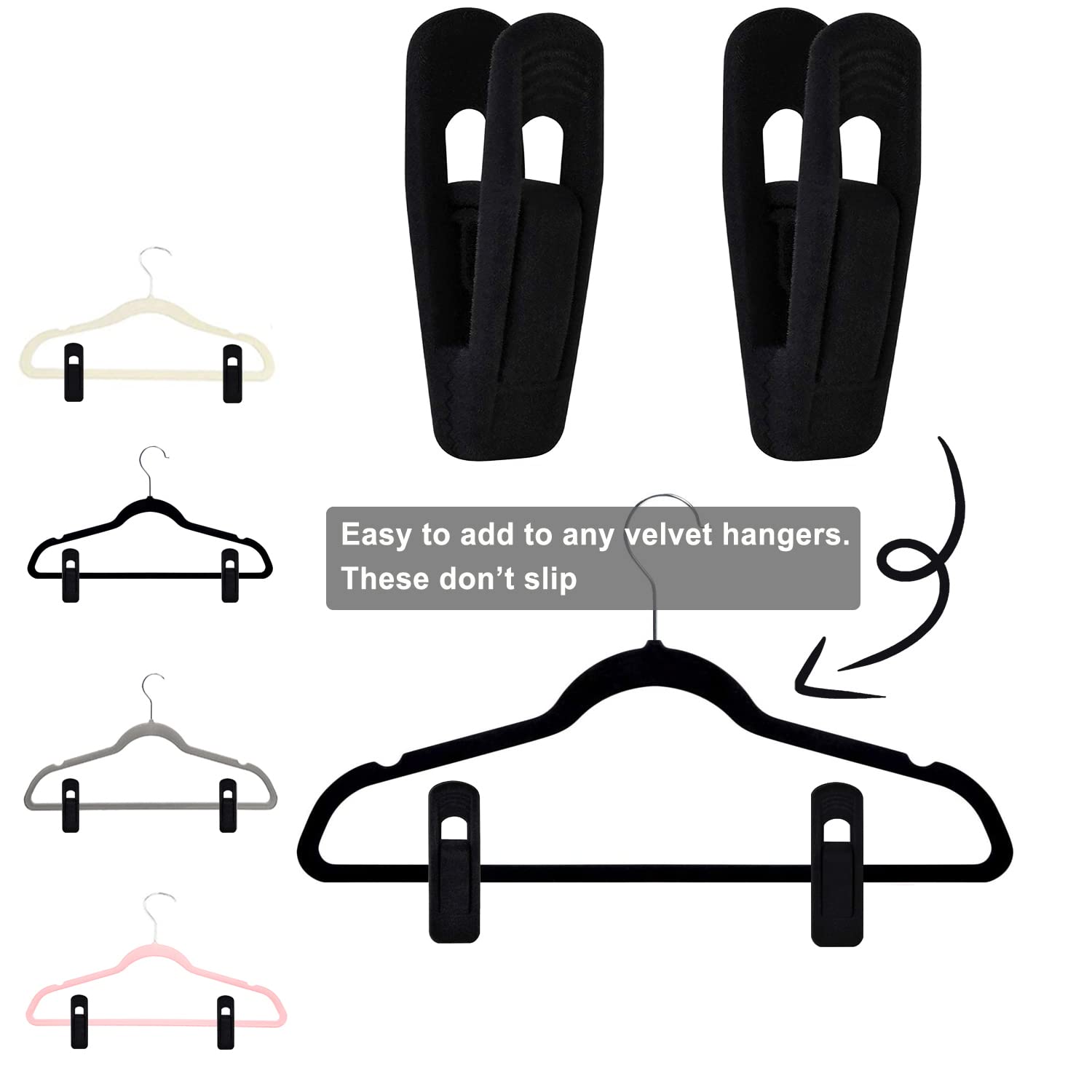 Tofiigrem Black Velvet Hangers Clips 20 Pack, Non-Slip Velvet Clips For Pants Velvet Hangers, Strong Finger Clips Perfect For Th