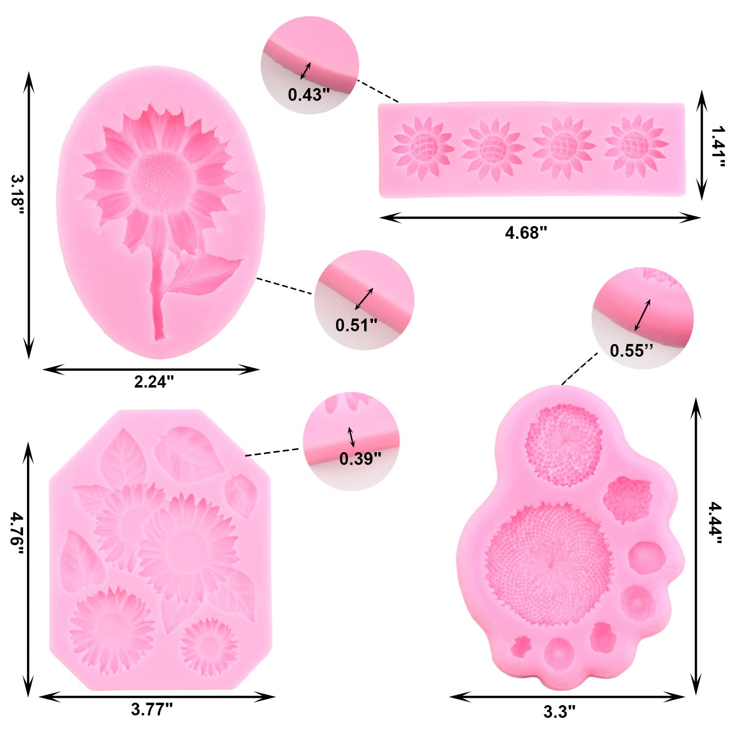 Zixiang Sunflower Fondant Molds Sunflower Stamen Silicone Mold For Cake Decorating Cupcake Topper Chocolate Candy Polymer Clay G