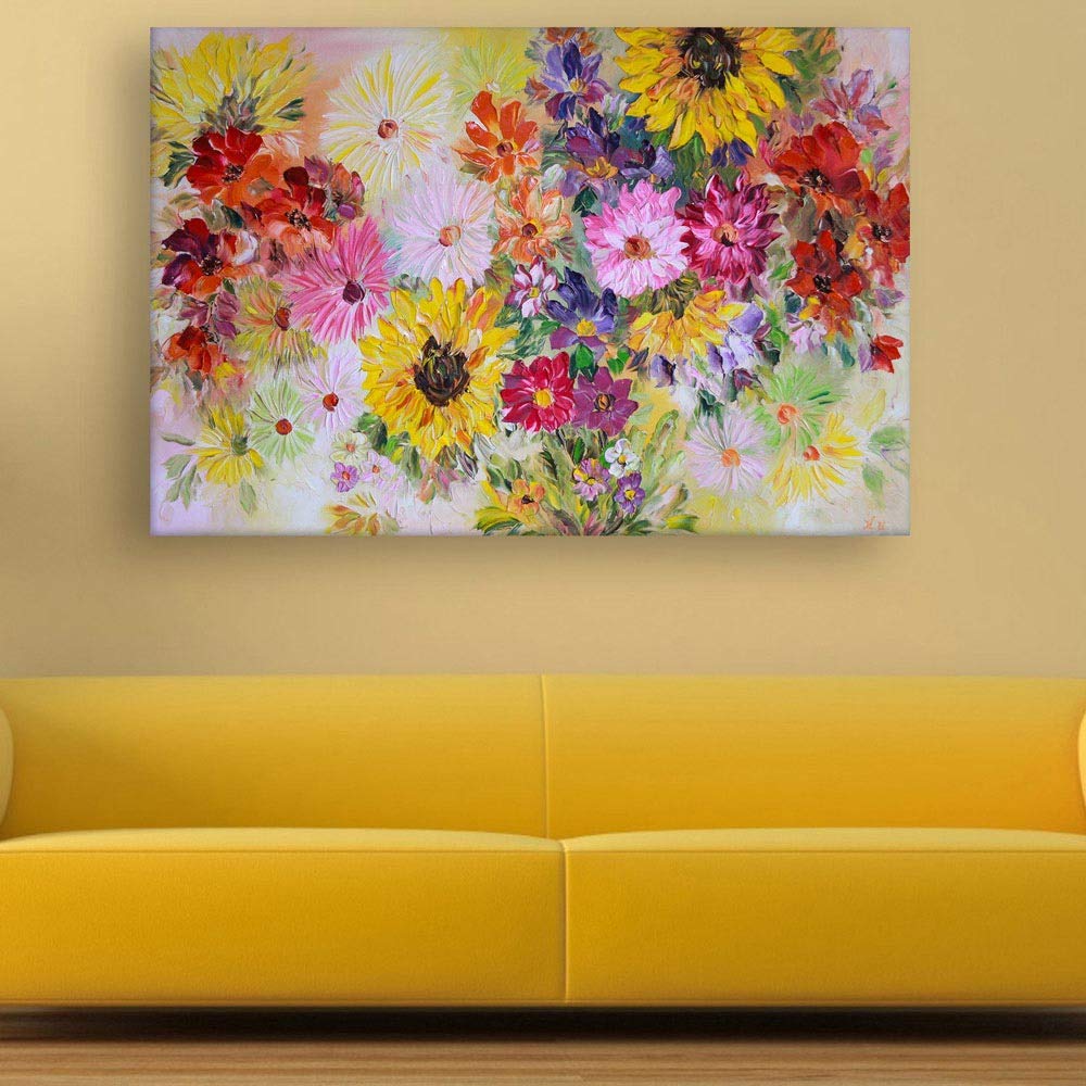 Inephos Framed Canvas Painting - Beautiful Flowers Floral Art Wall Painting For Living Room, Bedroom, Office, Hotels, Drawing Ro