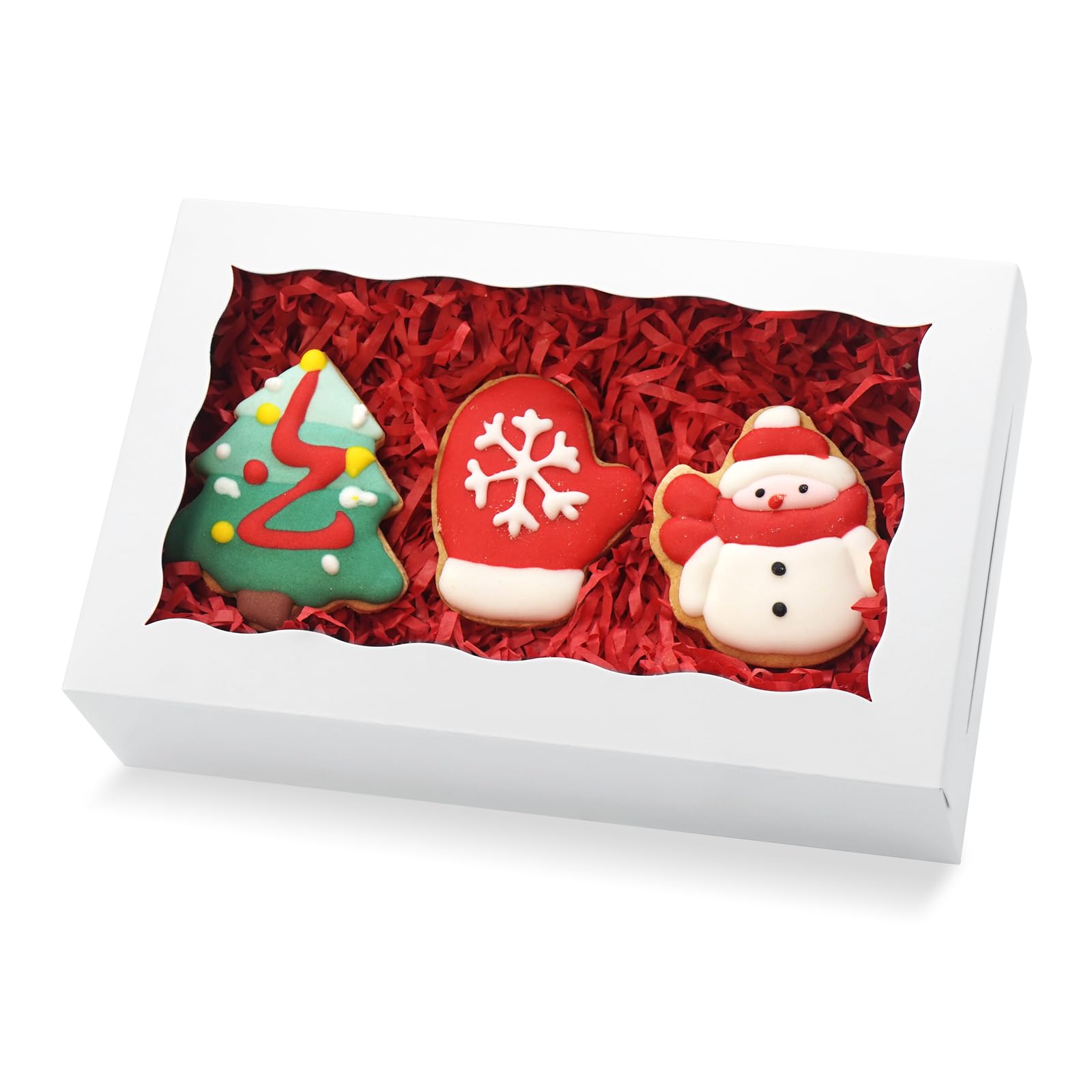 XINHPKGG 50pcs Cookie Boxes with window 8x5x2 Inch Bakery Boxes Treat Box Dessert Box for Chocolate Covered Strawberries Macaron