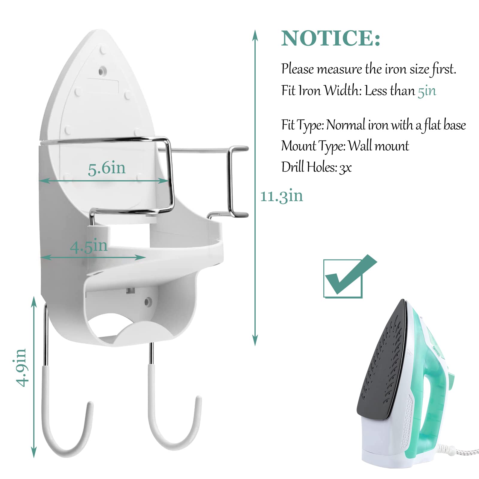 Iron Board Hanger Wall Mount Electric Iron Holder Iron And Ironing Board Storage Organizer Shelf With Removable Hooks For Househ