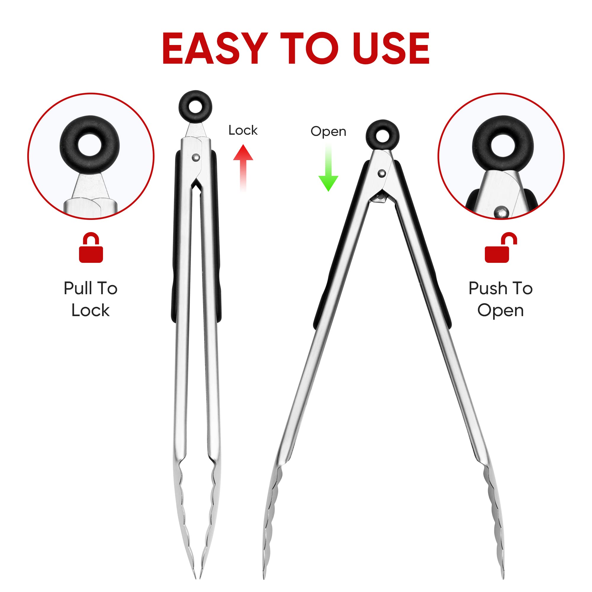 Stainless Steel Kitchen Tongs Set of 3  Food Grade Stainless Steel Metal Tongs BBQ Tongs  for Cooking Barbecue  Grilling  Buffet Serving (7''+9''+12'')