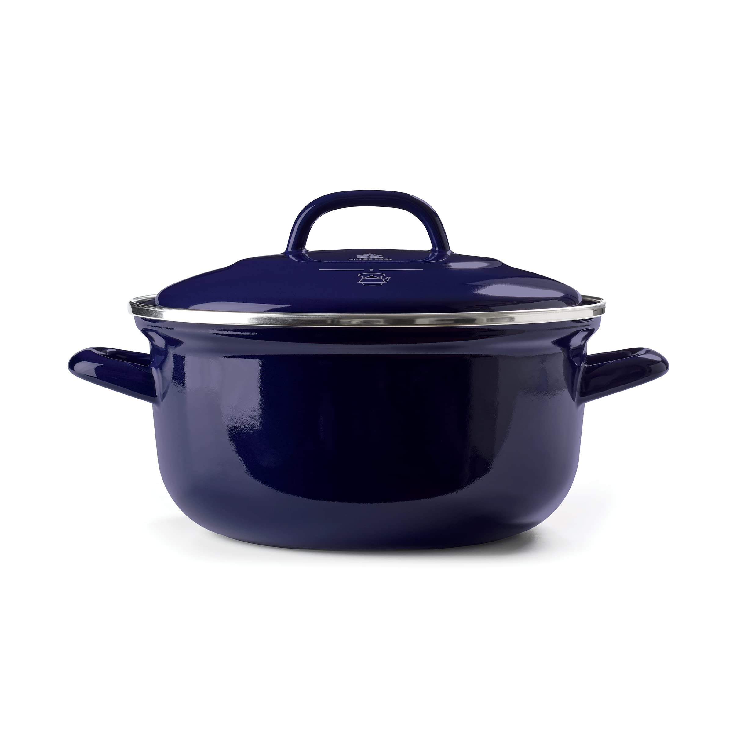 Bk, Indigo Round Enameled Casserole With Lid - 24 Cm/4.2 Litre, Blue