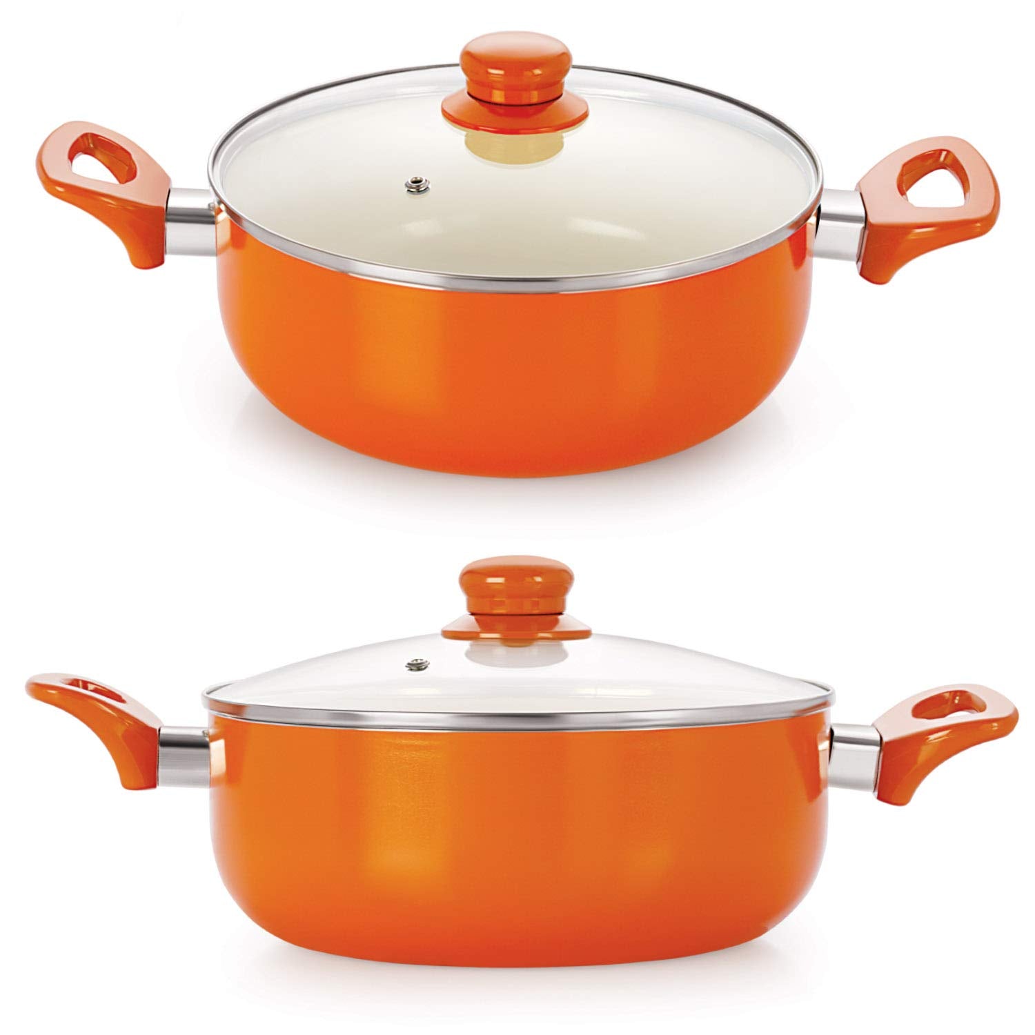 Nirlon Ceramic Non Stick Aluminium Cookware Casserole Set With Glass Lid  Set Of 2 (Orange)
