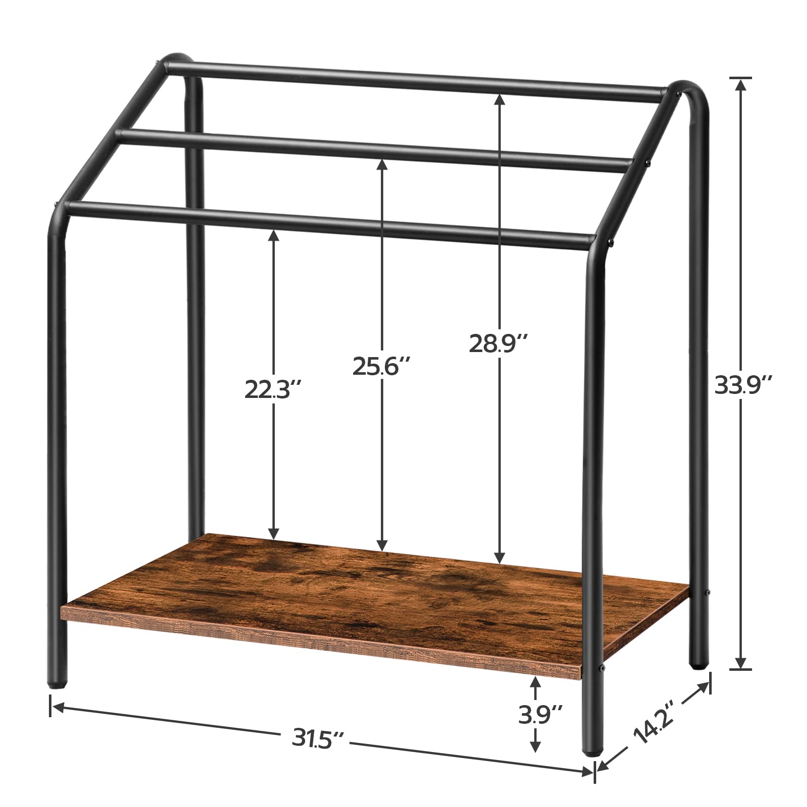 Hoobro Freestanding Towel-Rack For Bathroom, 3 Tier Blanket Rack For Living Room, 31.5'' L X 14.2'' W X 33.9'' H, Quilt Blanket