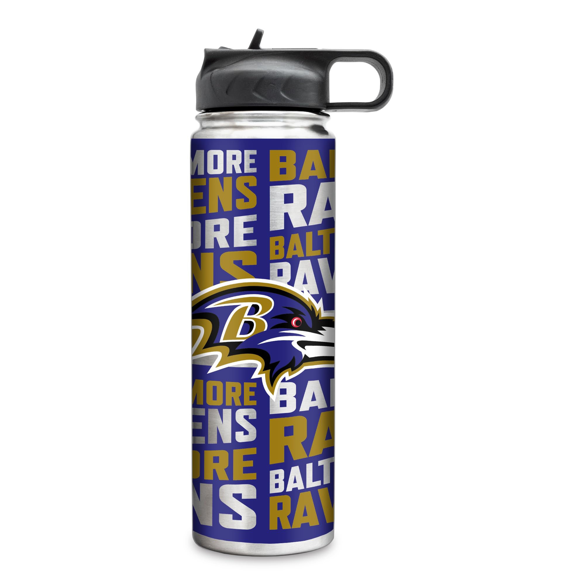 Rico Industries NFL Football Baltimore Ravens 22oz Stainless Steel Tumbler with Lid - Great For Coffee, Tea, Water or Cocktails
