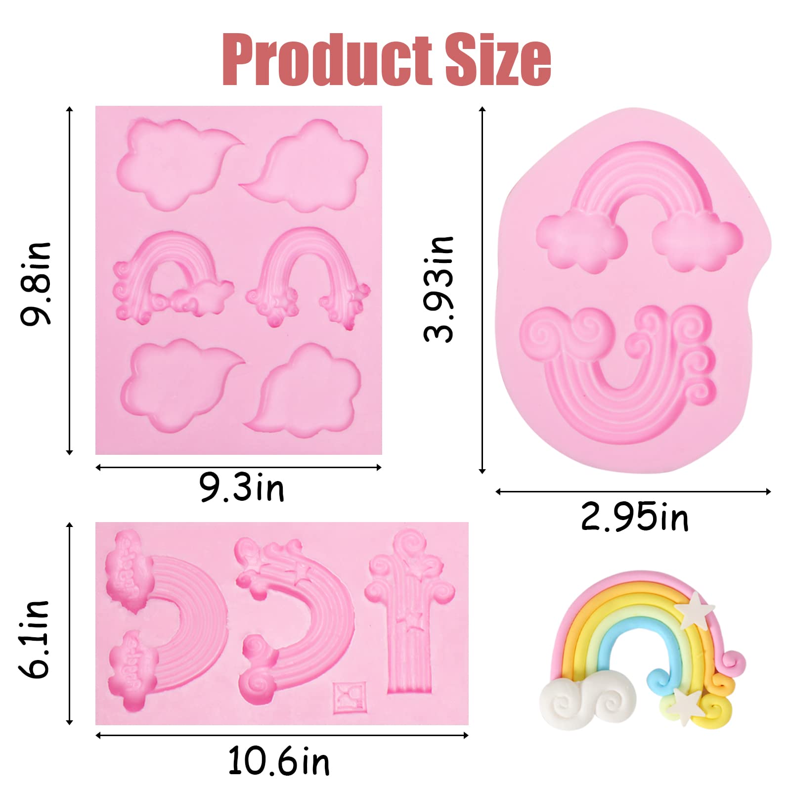Cloud Fondant Molds 3 Pcs, Rainbow Silicone Mold For Chocolate Cake Decoration Candy Sugar Cupcake Topper Cake Pop Popsicle, Pol