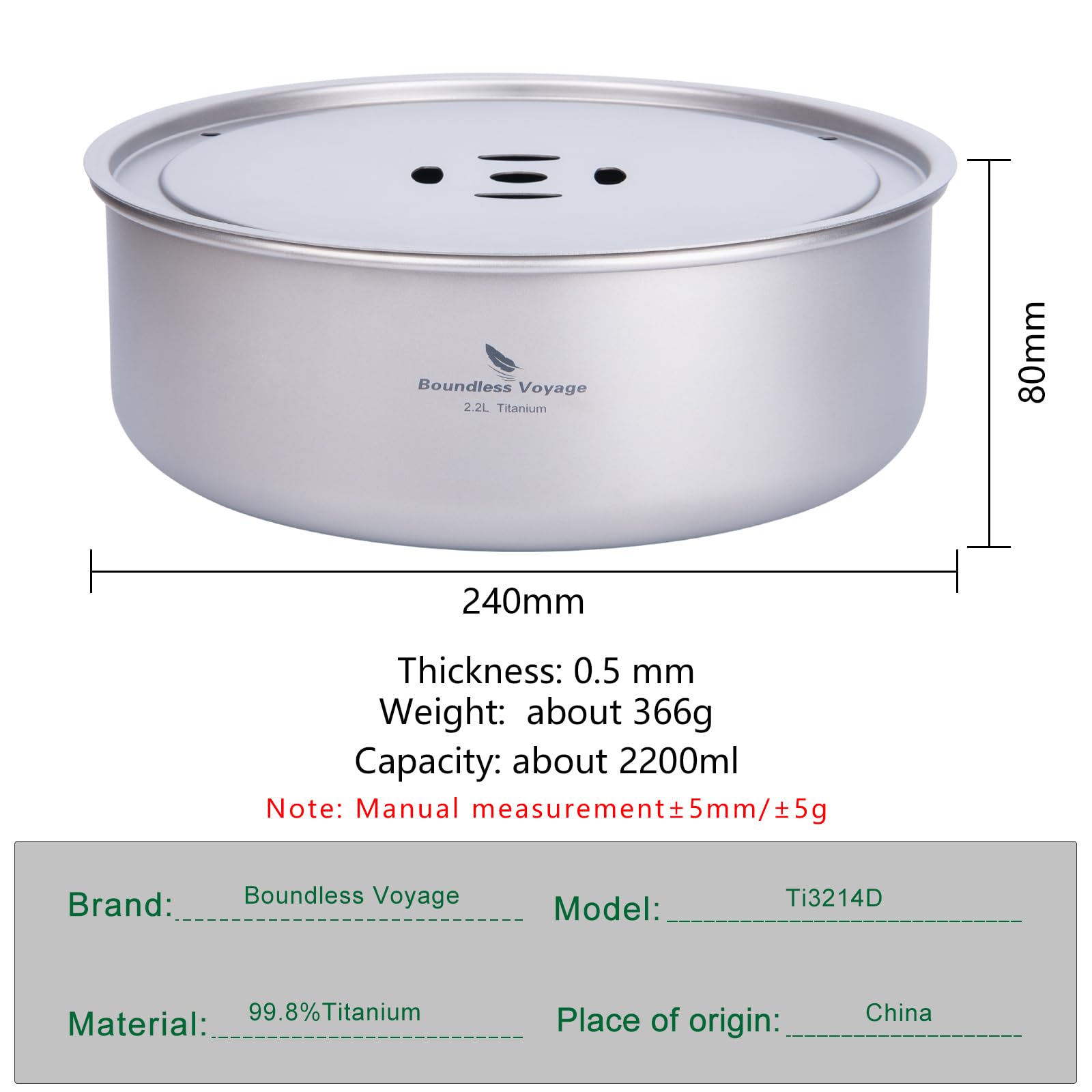 Boundless Voyage Titanium Tea Tray Serving Tray Travel Home Office Tea Coffee Container Drainage Water Storage Us-Ti3214D