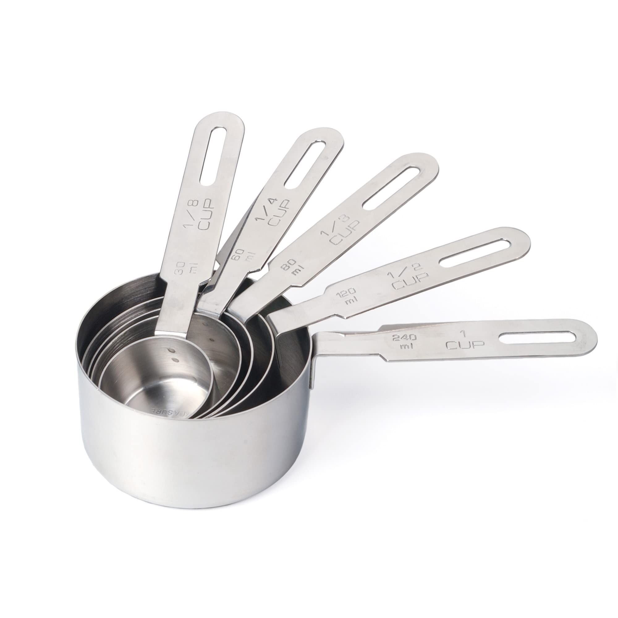 RSVP International Endurance Collection Kitchen Measuring Tools, Dishwasher Safe, 5 Piece, Long Handles, Stainless Steel