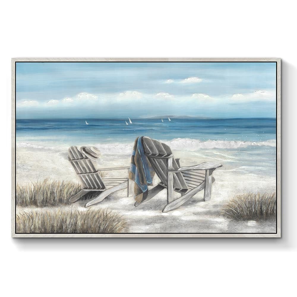 Abstract Beach Canvas Artwork Framed: Sand Chair Wall Art Seascape Painting Print For Living Room (36'' W X 24'' H, Multiple Siz