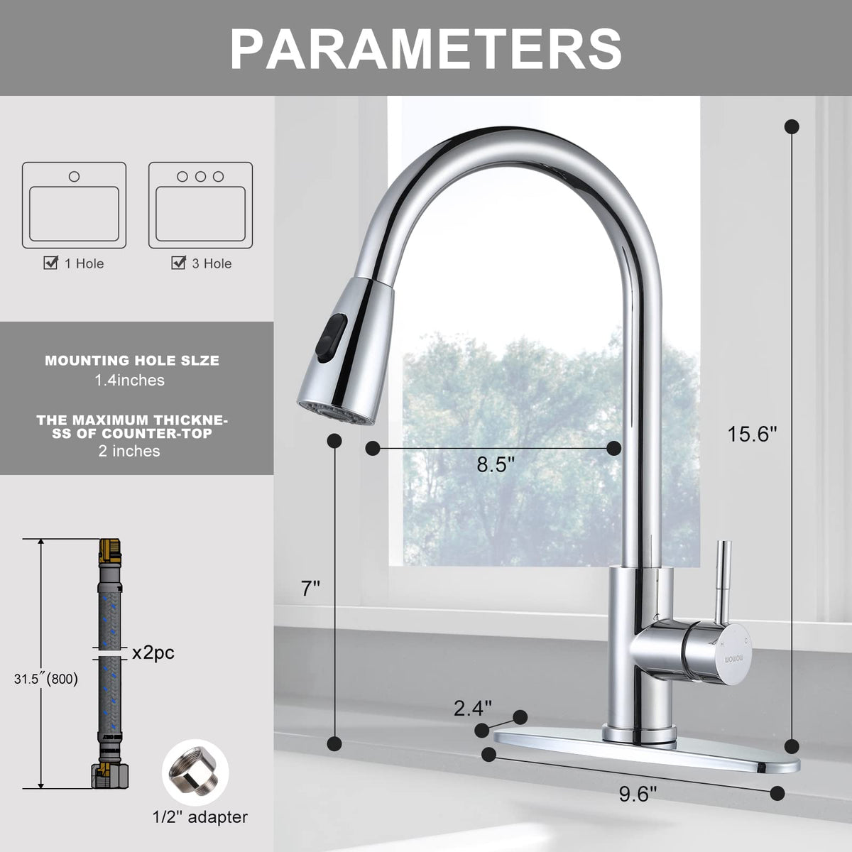 Utility Tap Chrome Kitchen Faucet with Sprayer WOWOW Pull Down Kitchen Sink Faucet ...