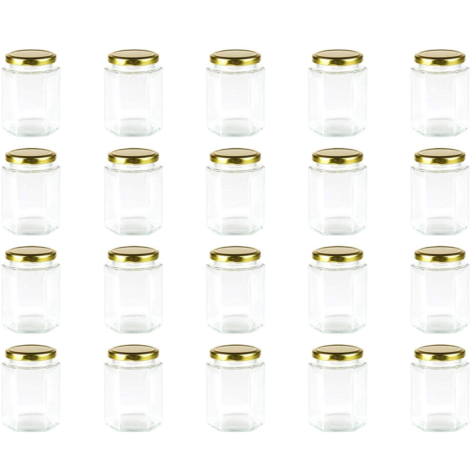 Encheng 10 Oz Hexagon Jars,Clear Glass Jars With Lids(Golden),Mason Jars For Honey,Foods,Jams,Liquid,Herb Jars Spice Jars Cannin