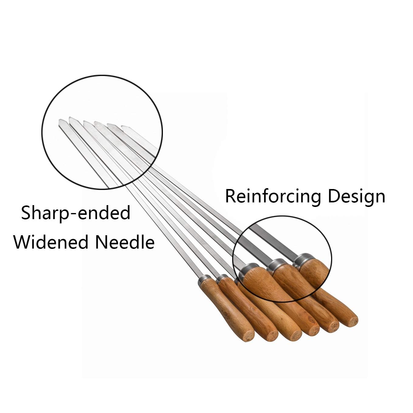 Imeea Flat Skewers For Kabobs Stainless Steel Kebab Skewers For Grilling 16.5 Inch Barbecue Skewers With Nonslip Wooden Handle,