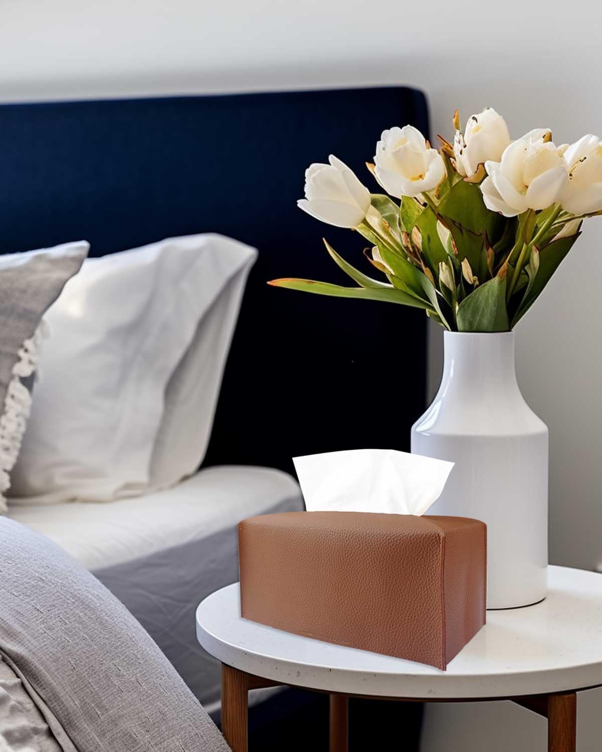 Rectangle Tissue Box Cover Brown - Normal Size Leather Rectangular Tissue Box Cover [Jesmini] Faux Leather Tissue Box Holder Lon