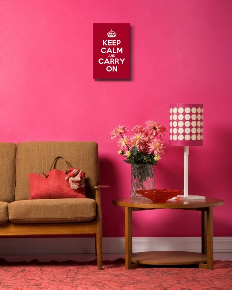 Canvas Wall Art Gallery Wrap Canvas Prints - Keep Calm And Carry On | Stretched Deep Red Canvas Home Art Ready To Hang - 12'' X