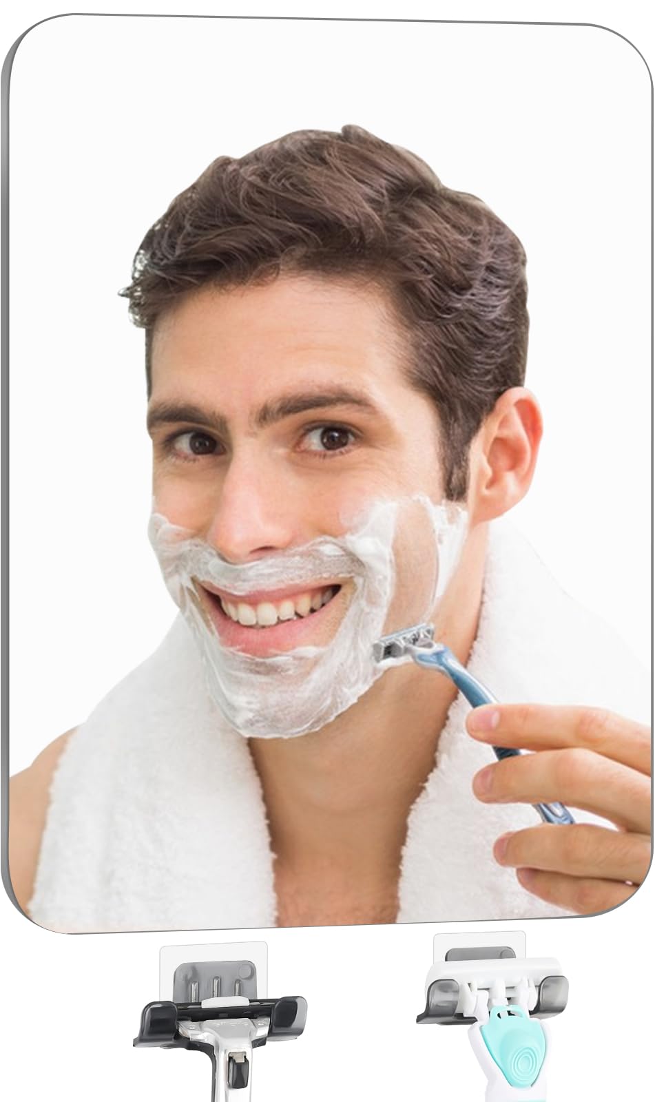 Euaiaj Shower Mirror Fogless Shaving Large(10.2X7.8In) - Includes 2 Razor Holders & 2 Mirror Holders, Unbreakable & Easy Install