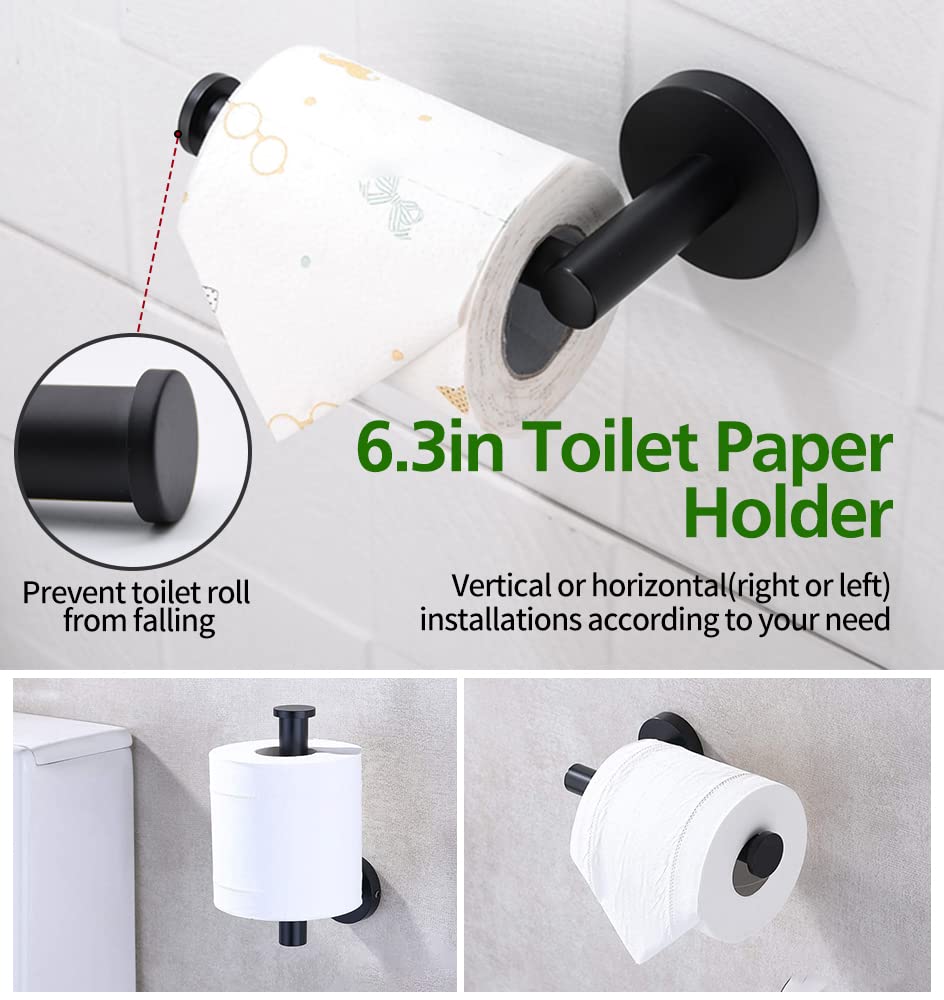 5/10/20pcs Bathroom Hardware Set  Matte Black/Brushed Nickel/Brushed Gold Bathroom Hardware Set  Including 16'' Hand Towel Bars  Toilet Paper Holders  Towel Rings  Robe Towel Hooks (5pcs  Black)