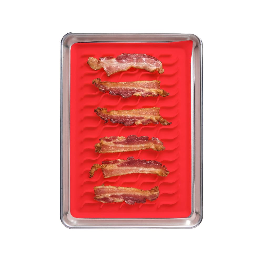 Talisman Designs Silicone Oven-Safe Bacon Mat | Family Friendly Kitchen Tools | 11X16 Inches | Red | Roasting Mat For Meat And P