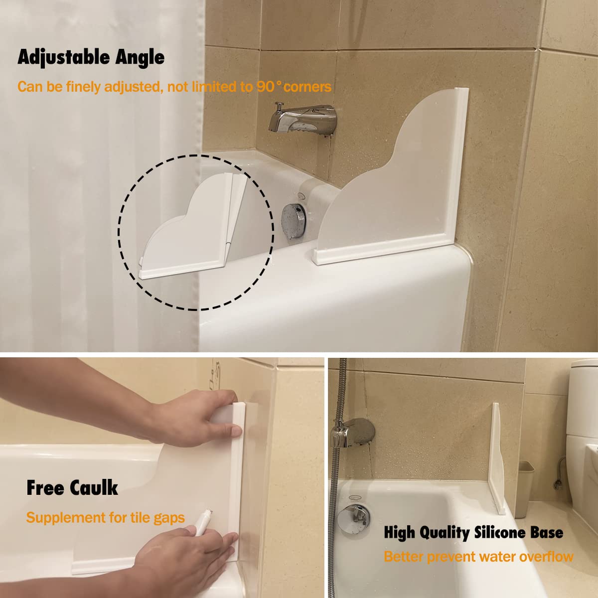 Heebabeys Tub Splash Guard Removable, 2 Pack Bathtub Water Splash Guards,Silicone Base & Acrylic Tub Corner Guards To Keep Water