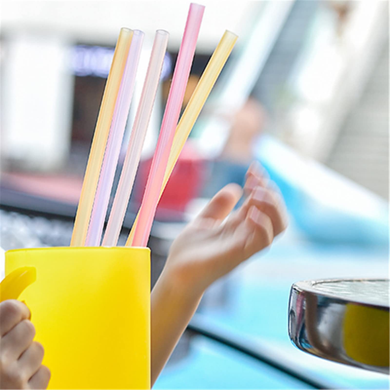 Xeahung Reusable Silicone Drinking Straws Set of 6, 10-Inch, Mixed Color, Medium
