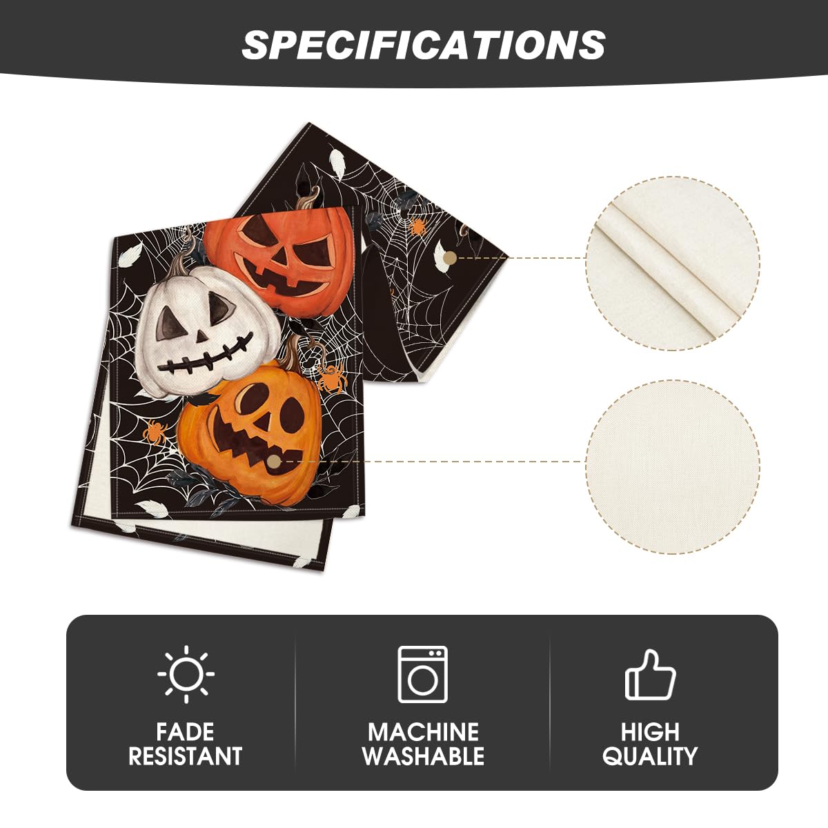 Artoid Mode Black Pumpkins Spider Web Halloween Table Runner, Seasonal Fall Kitchen Dining Table Decoration For Home Party Decor