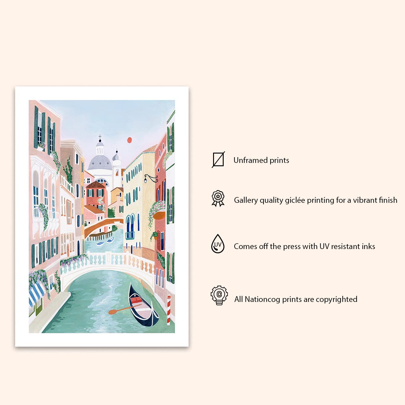 Nationcog Venice Art Print, Venezia Italy Art Print, Venice Painting, Travel Gift, Travel Poster, Engagement, Wedding, Anniversa