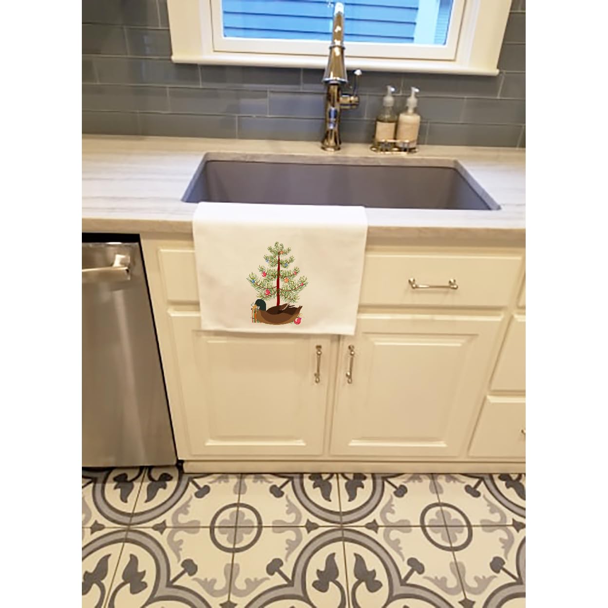 Khaki Campbell Duck Christmas White Kitchen Towel Set of 2