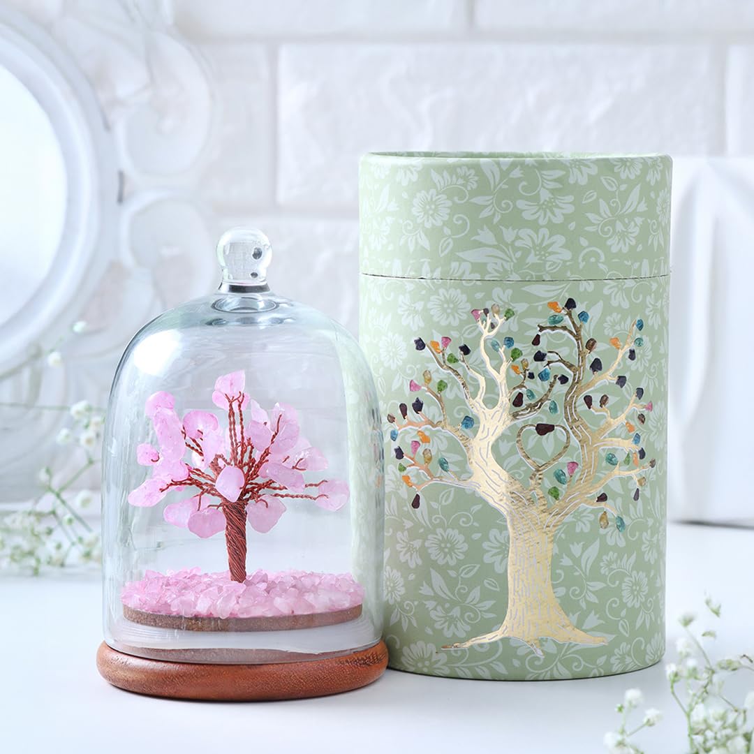 Astrotalk Rose Quartz Dome Crystal Tree | Nurture Connection & Inner Peace | Feng Shui Items for Good Luck | Home Decor for Living Room & Office | Housewarming Gifts | Aesthetic Home Decor Items
