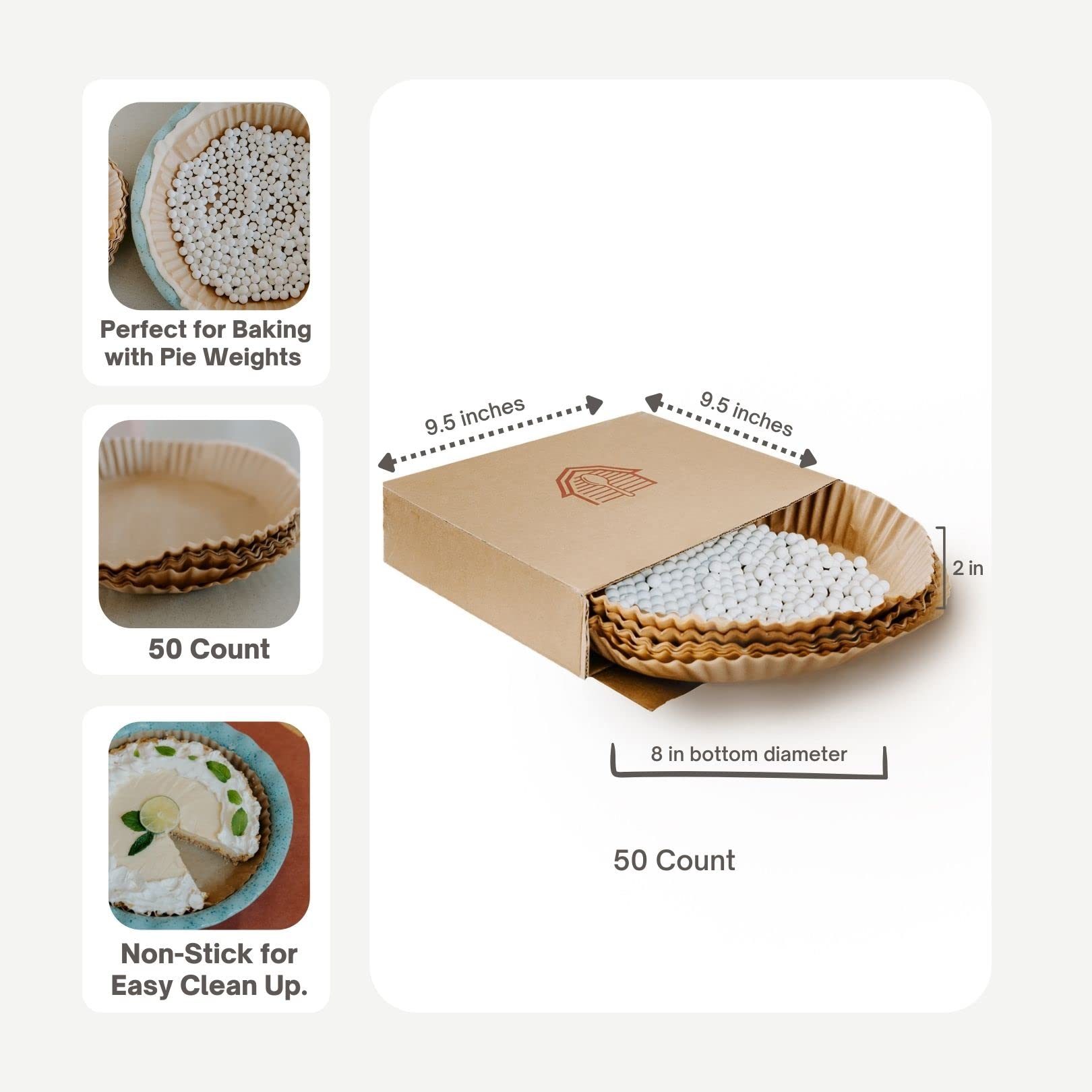 Bakebarn Parchment Paper For Pie Weights And Pans, Plastic Free Packaging, Pre Formed Fit 8,9,10 Inch Dish, Natural Unbleached F